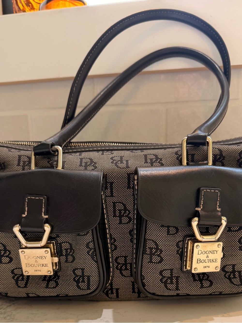 Dooney & Bourke Black and Gray Logo Satchel Shoulder Bag
